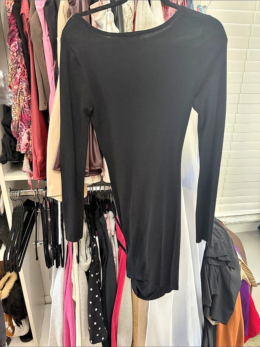 Express Black Long Sleeve Ruched Bodycon Dress in Black Small